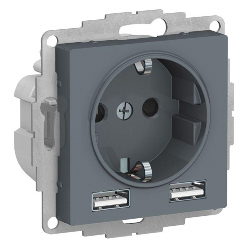Розетка 1-м СП AtlasDesign 16А IP20 с 2-мя заряд. устройствами USB тип A+A 5В/2.4А 2х5В/1.2А механизм грифель SE ATN000730 Розетка 1-м СП AtlasDesign 16А IP20 с 2-мя заряд. устройствами USB тип A+A 5В/2.4А 2х5В/1.2А механизм грифель SE ATN000730