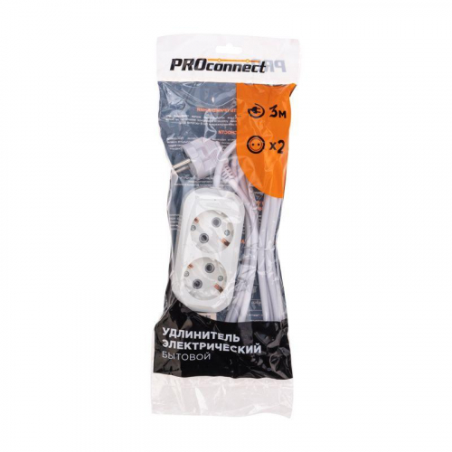 Удлинитель 2х3м с заземл. 3х0.75 бел. PROCONNECT 13-4203 фото 8