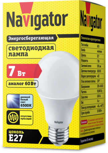 Лампа светодиодная 61 236 NLL-A55-7-230-6.5K-E27 7Вт грушевидная матовая 6500К холод. бел. E27 595лм 176-264В Navigator 61236 фото 2