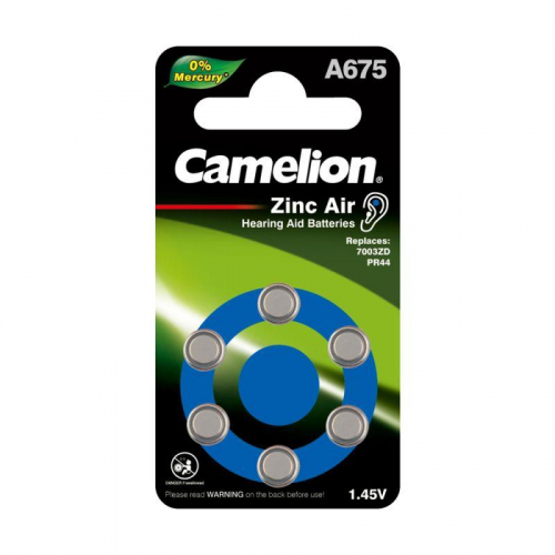 Элемент питания ZA675 Mercury Free A675-BP6 (0%Hg) 1.4В 620мА.ч для слуховых аппаратов BL-6 (блист.6шт) Camelion 12826 фото 2