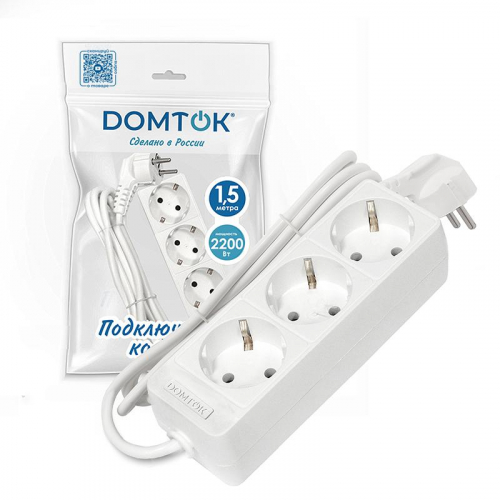 Удлинитель 3х1.5м с заземл. 10А IP20 2.2кВт ПВС 3х0.75 бел. DOMTOK 2373 фото 2