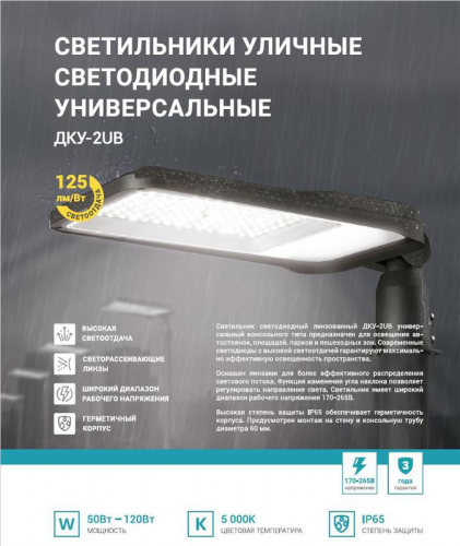 Светильник уличный линзованный светодиодный ДКУ-2UB 70Вт 230В 5000К 8750лм 125лм/Вт универсальный IP65 NEOX 4690612057422