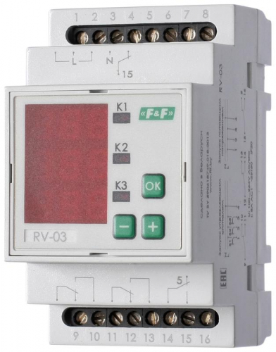 Реле времени RV-03 3х8А 100-264В AC/DC 3NO/NC IP20 многофункц. 3-х канал. 9 режимов работы с входами START диапазон выдержки времени 0с-99ч 59мин; 3мод. монтаж на DIN-рейке F&F EA02.001.026 Реле времени RV-03 3х8А 100-264В AC/DC 3NO/NC IP20 многофункц. 3-х канал. 9 режимов работы с входами START диапазон выдержки времени 0с-99ч 59мин; 3мод. монтаж на DIN-рейке F&F EA02.001.026