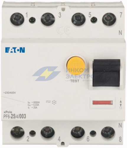 Выключатель дифференциального тока (УЗО) 4п 25А 30мА тип AC 6кА PF6 EATON 286504 фото 2