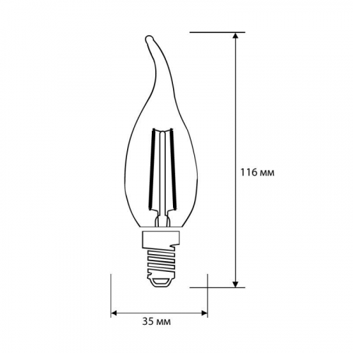 Лампа светодиодная филаментная LED12-CW35-FL/830/E14 12Вт свеча прозрачная 3000К тепл. бел. E14 207-244В Camelion 13710 фото 2