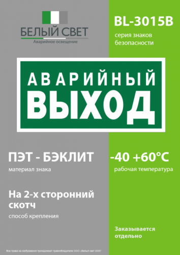 Знак безопасности BL-3015B.E23 "Аварийный выход" Белый свет a14596 фото 3