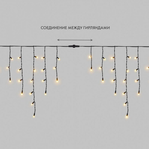 Гирлянда светодиодная "Айсикл" (бахрома) 2.4х0.6м 88LED тепл. бел. 7Вт 230В IP65 провод черн. Neon-Night 255-046 фото 10