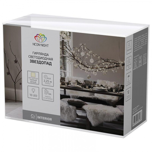 Гирлянда светодиодная "Звездопад" 2.25м 10LED красн. тепл. бел. 0.1Вт IP20 провод ПВХ прозр. элементы питания 2хAA (не в компл.) Neon-Night 304-002 фото 7