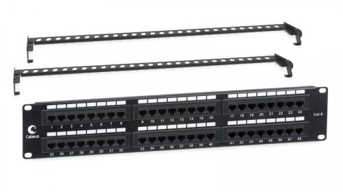 Патч-панель 19дюйм 2U 48 портов RJ45 кат.6 Dual IDC с задн. кабельн. организатором Cabeus 7447c