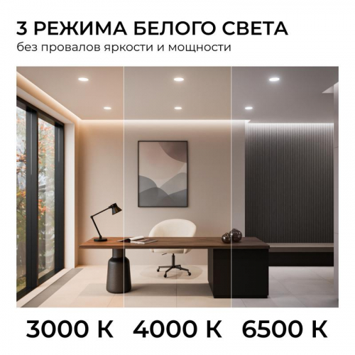 Панель светодиодная встраив. 3 ССT 10Вт 230В/50Гц 800лм 3-4-6.5К IP44 d126х26мм круг Apeyron 06-161 фото 5