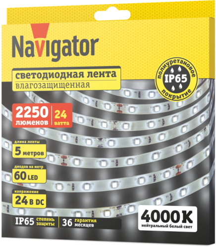 Лента светодиодная 95 306 NLS-2835W60-4.8-IP65-24V (уп.5м) Navigator 95306 фото 2 Лента светодиодная 95 306 NLS-2835W60-4.8-IP65-24V (уп.5м) Navigator 95306 фото 2