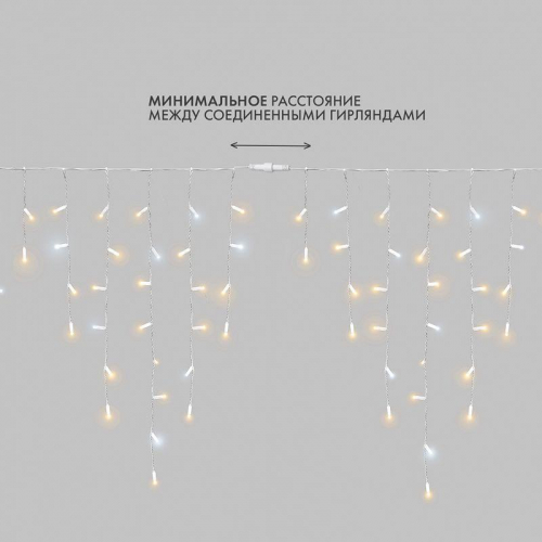 Гирлянда светодиодная "Айсикл" (бахрома) 5.6х0.9м 240LED тепл. бел. 16Вт 230В IP67 эффект мерцания провод каучук бел. (нужен шнур питания 315-001) Neon-Night 255-266 фото 2