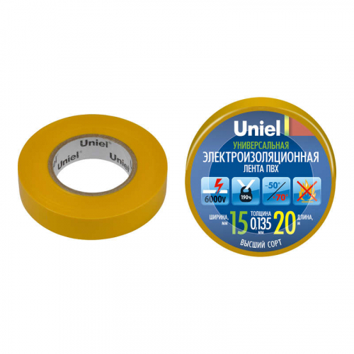 Лента изоляционная 0.135х15мм 20м UIT-135P 20/15/01 YEL желт. Uniel 04489