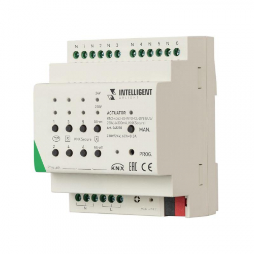 Актуатор KNX-4063-82-WTO-CL-DIN (BUS/230В 6х300мА KNX Secure) IP20 пластик INTELLIGENT ARLIGHT 041250 Актуатор KNX-4063-82-WTO-CL-DIN (BUS/230В 6х300мА KNX Secure) IP20 пластик INTELLIGENT ARLIGHT 041250