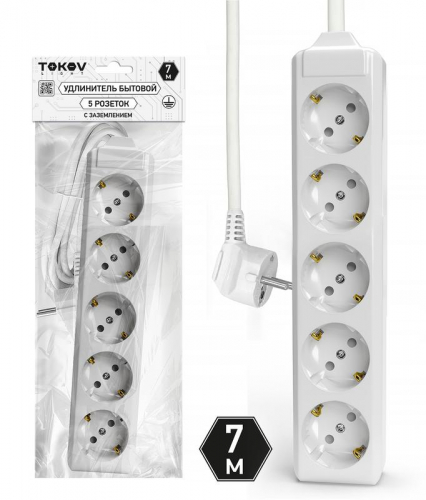 Удлинитель 5х7м с заземл. 10А 3х1.5 TOKOV ELECTRIC TKL-C01-BU5-7-1.5-Z Удлинитель 5х7м с заземл. 10А 3х1.5 TOKOV ELECTRIC TKL-C01-BU5-7-1.5-Z