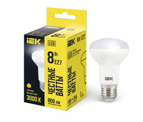 Лампа светодиодная R63 8Вт 3000К тепл. бел. E27 720лм 230-240В IEK LLE-R63-8-230-30-E27 Лампа светодиодная R63 8Вт 3000К тепл. бел. E27 720лм 230-240В IEK LLE-R63-8-230-30-E27