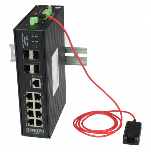 Коммутатор промышленный управляемый (L2+) SW-70804/ILS Gigabit Ethernet на 8GE RJ45 + 4 GE SFP порта с функцией мониторинга температуры/ влажности/ напряжения OSNOVO 13750