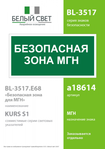 Знак безопасности BL-3517.E68"Безопасная зона для МГН" Белый свет a18614 фото 2