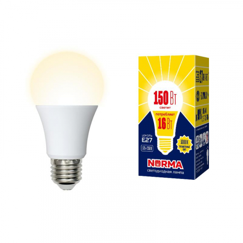 Лампа светодиодная LED-A60-16W/WW/E27/FR/NR Norma 16Вт матовая E27 (упак. картон) Volpe UL-00004027 Лампа светодиодная LED-A60-16W/WW/E27/FR/NR Norma 16Вт матовая E27 (упак. картон) Volpe UL-00004027