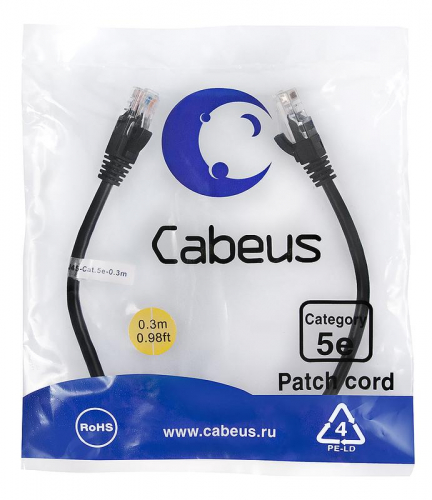 Патч-корд U/UTP кат.5E PC-UTP-RJ45-Cat.5e-0.3m-BK 2xRJ45/8p8c неэкранир. PVC 0.3м черн. Cabeus 7658c Патч-корд U/UTP кат.5E PC-UTP-RJ45-Cat.5e-0.3m-BK 2xRJ45/8p8c неэкранир. PVC 0.3м черн. Cabeus 7658c