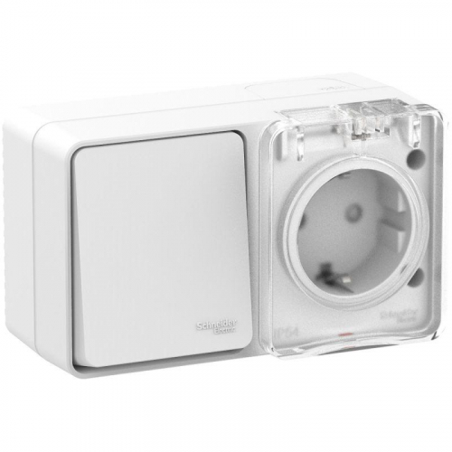 Блок ОП AtlasDesign PROFI IP54 (розетка 1-м 16А заземл. защ. шторки + 1-кл. выключатель 10А) бел. SE ATN540170 фото 4