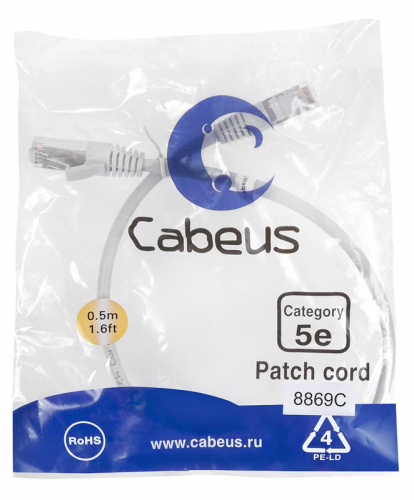 Патч-корд F/UTP кат.5E PC-FTP-RJ45-Cat.5e-0.5m-LSZH 2xRJ45/8p8c экранир. LSZH 0.5м сер. Cabeus 8869c Патч-корд F/UTP кат.5E PC-FTP-RJ45-Cat.5e-0.5m-LSZH 2xRJ45/8p8c экранир. LSZH 0.5м сер. Cabeus 8869c