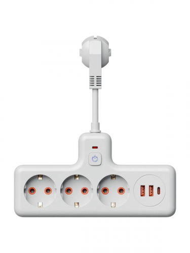 Удлинитель с сетевым фильтром 3х0.3м 10А 2USB + 1USBC 2500Вт ПВС 3х1 компакт бел. КОСМОС FRKsm0.3m-3g(W)USB фото 2