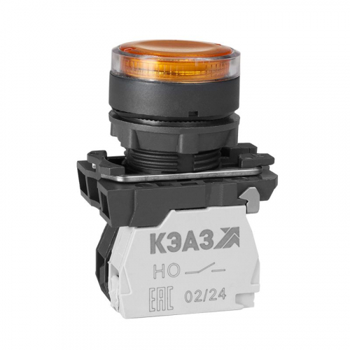 Кнопка КМЕ 4610мЛ 220В 1но+0нз цилиндр индикатор IP65 желт. КЭАЗ 248253