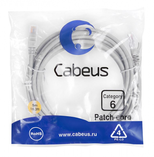 Патч-корд U/UTP кат.6 PC-UTP-RJ45-Cat.6-5m 2xRJ45/8p8c неэкранир. PVC 5м сер. Cabeus 7270c Патч-корд U/UTP кат.6 PC-UTP-RJ45-Cat.6-5m 2xRJ45/8p8c неэкранир. PVC 5м сер. Cabeus 7270c
