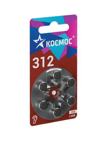 Элемент питания воздушно-цинковая для слуховых аппаратов ZA312 (312 PR41 DA312 V312A) 1.45В (уп.6шт) КОСМОС KOCZA-312BL6 Элемент питания воздушно-цинковая для слуховых аппаратов ZA312 (312 PR41 DA312 V312A) 1.45В (уп.6шт) КОСМОС KOCZA-312BL6