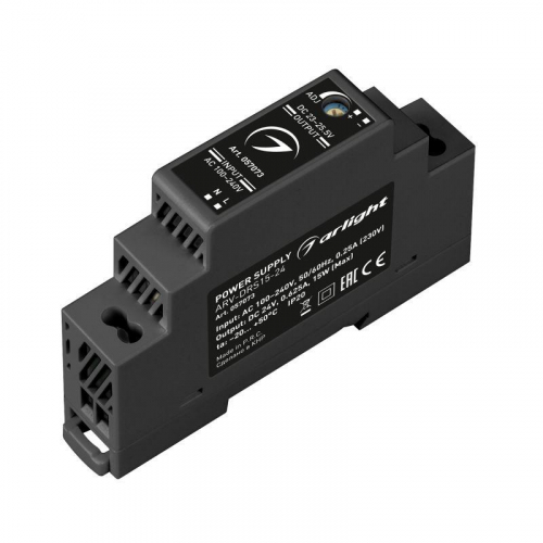 Блок питания ARV-DRS-15-24 24В 0.63А 15Вт IP20 DIN-рейка Arlight 057073 Блок питания ARV-DRS-15-24 24В 0.63А 15Вт IP20 DIN-рейка Arlight 057073