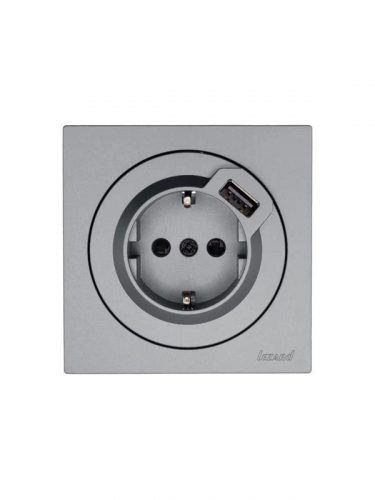 Розетка 1-м СП OSEN с заземл. + USB разъем механизм сер. матов. LEZARD 743-7488-181 фото 3