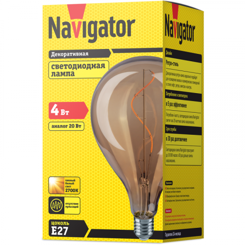 Лампа светодиодная 14 501 NLL-F-PS125-4-230-2.7K-E27 прозрачная E27 220-240В Navigator 14501 фото 2
