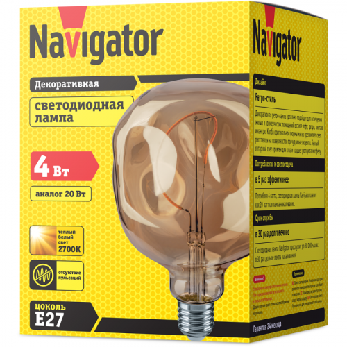 Лампа светодиодная 14 499 NLL-F-G125ST-4-230-2.7K-E27-BE прозрачная E27 220-240В Navigator 14499 фото 2 Лампа светодиодная 14 499 NLL-F-G125ST-4-230-2.7K-E27-BE прозрачная E27 220-240В Navigator 14499 фото 2