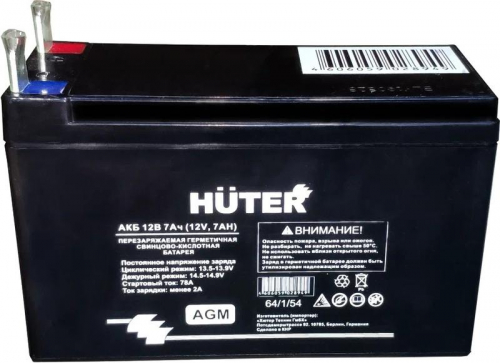 Батарея аккумуляторная АКБ 12В 7А.ч для бензиновых генераторов с электрическим запуском HUTER 64/1/54 фото 5