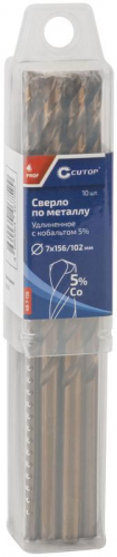 Сверло по металлу удлиненное ПРОФИ/Profi 7х156мм с кобальтом 5% (уп.10шт) Cutop 48-7-156 фото 3 Сверло по металлу удлиненное ПРОФИ/Profi 7х156мм с кобальтом 5% (уп.10шт) Cutop 48-7-156 фото 3