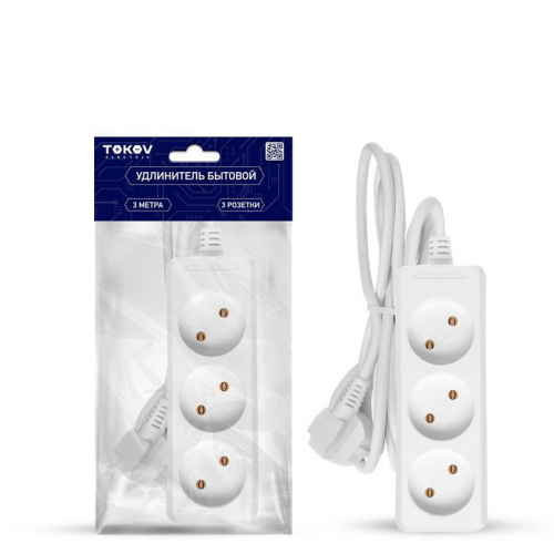 Удлинитель 3х3м без заземл. 10А 2х0.75 TOKOV ELECTRIC TKE-C01-BU3-3-075 Удлинитель 3х3м без заземл. 10А 2х0.75 TOKOV ELECTRIC TKE-C01-BU3-3-075