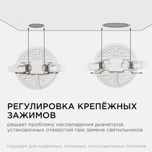 Панель светодиодная встр. 3 реж. свечения 9Вт(6Вт+3Вт) 230В 770лм 4000К d90х21мм круг Apeyron 06-101 фото 8