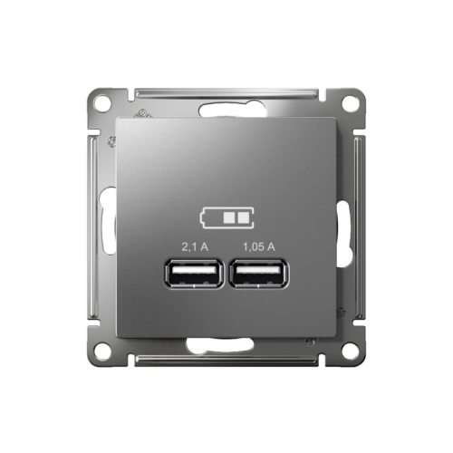 Розетка USB AtlasDesign тип A+A 5В 1х2.1А 2х1.05А механизм сталь SE ATN000933 фото 2 Розетка USB AtlasDesign тип A+A 5В 1х2.1А 2х1.05А механизм сталь SE ATN000933 фото 2