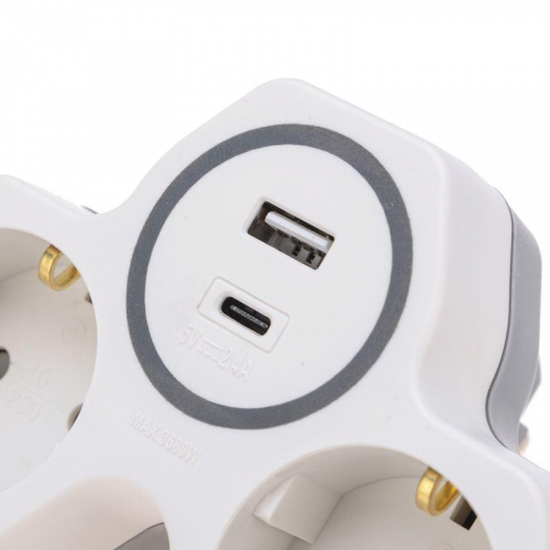 Разветвитель 2-м 16А + USB-A + USB-C с заземл. защ. шторки бел. Rexant 11-1253 фото 3 Разветвитель 2-м 16А + USB-A + USB-C с заземл. защ. шторки бел. Rexant 11-1253 фото 3