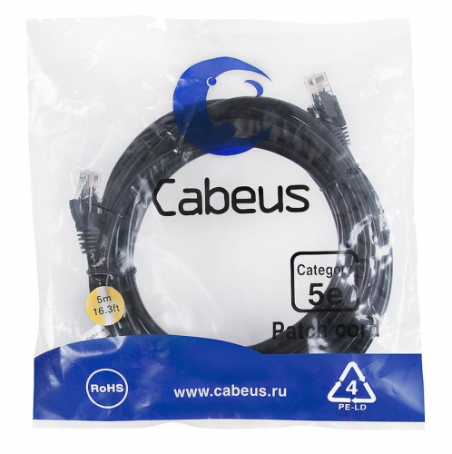 Патч-корд U/UTP кат.5E PC-UTP-RJ45-Cat.5e-5m-BK-LSZH 2xRJ45/8p8c неэкранир. LSZH 5м черн. Cabeus 9541c Патч-корд U/UTP кат.5E PC-UTP-RJ45-Cat.5e-5m-BK-LSZH 2xRJ45/8p8c неэкранир. LSZH 5м черн. Cabeus 9541c