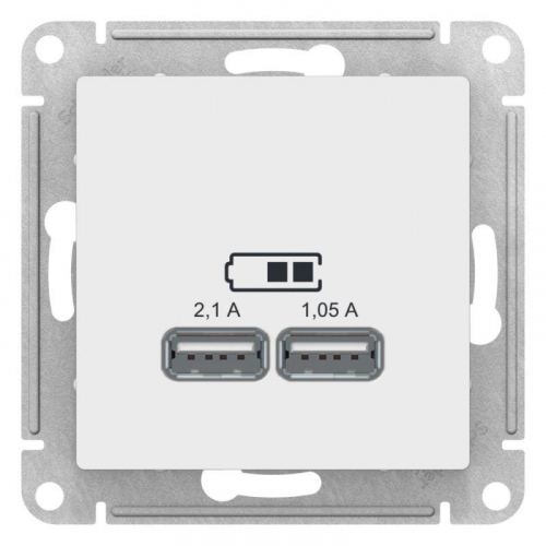 Розетка USB AtlasDesign тип A+A 5В/2.1А 2х5В/1.05А механизм лотос SE ATN001333 фото 3 Розетка USB AtlasDesign тип A+A 5В/2.1А 2х5В/1.05А механизм лотос SE ATN001333 фото 3