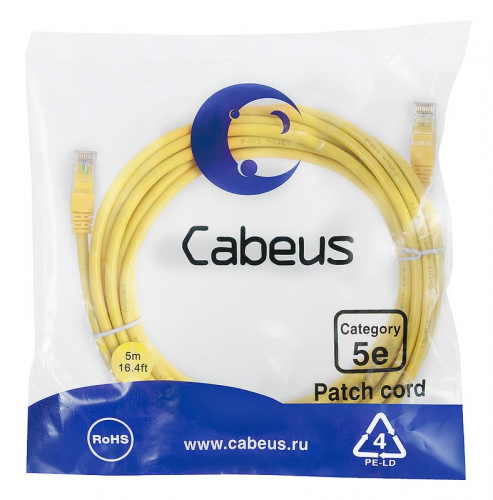 Патч-корд U/UTP кат.5E PC-UTP-RJ45-Cat.5e-5m-YL-LSZH 2xRJ45/8p8c неэкранир. LSZH 5м желт. Cabeus 9501c Патч-корд U/UTP кат.5E PC-UTP-RJ45-Cat.5e-5m-YL-LSZH 2xRJ45/8p8c неэкранир. LSZH 5м желт. Cabeus 9501c