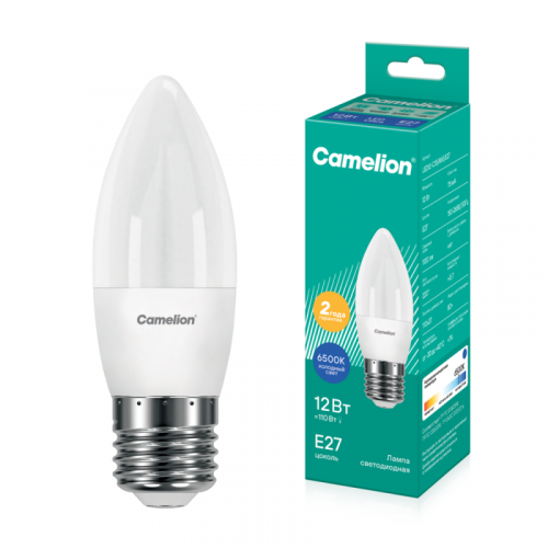 Лампа светодиодная LED12-C35/865/E27 12Вт свеча матовая 6500К холод. бел. E27 150-265В Camelion 13692 Лампа светодиодная LED12-C35/865/E27 12Вт свеча матовая 6500К холод. бел. E27 150-265В Camelion 13692