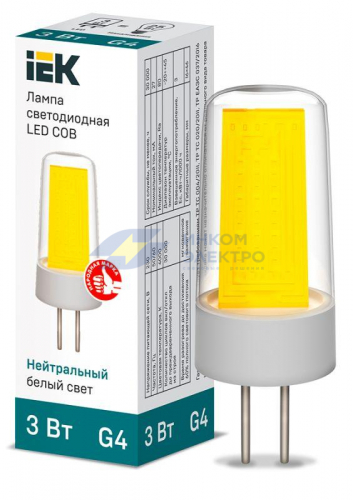 Лампа светодиодная COB 3Вт капсульная 4000К нейтр. бел. G4 230В керамика IEK LLE-COB-3-230-40-G4