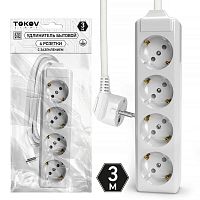 Удлинитель 4х3м с заземл. 10А 3х1.5 TOKOV ELECTRIC TKL-C01-BU4-3-1.5-Z