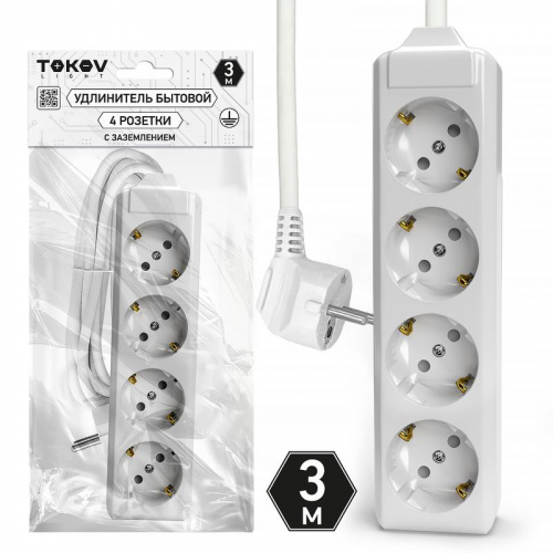 Удлинитель 4х3м с заземл. 10А 3х1.5 TOKOV ELECTRIC TKL-C01-BU4-3-1.5-Z Удлинитель 4х3м с заземл. 10А 3х1.5 TOKOV ELECTRIC TKL-C01-BU4-3-1.5-Z