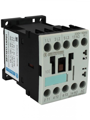 Контактор электромагнитный 3RT1017-1AP01 3-пол. 12А AC-3 55кВт/400В 1НO 230В AC 50Гц типоразмер S00 винт. клеммы IP20 Электротехник ET012215