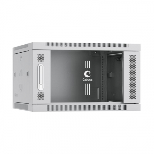Шкаф телекоммуникационный настенный SH-05F-6U60/60 19дюйм 6U 600х600х368мм дверь стекло сер. (RAL 7035) Cabeus 7063c