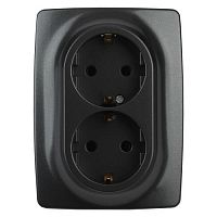 Розетка 2-м СП Эра12 12-2108-05 16А IP20 250В 2х2P+E Schuko защ. шторки антрацит Эра Б0036446